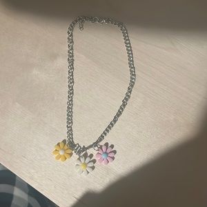 Silver necklace with flowers